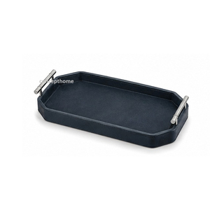 Bandeja de Servir Octogonal de Cuero con Asas de Latón, Acabado Pulido, Color Sólido, Elegante, Personalizable, para Uso en Restaurantes Navideños - Product Image 4