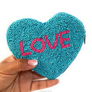 Top Seller Love Embroidery Zipper <b>Wallet</b> Rectangle Shape Beaded Coin Pouch Trendy Mini Purse Unisex Multicolor Party Natural - Product Image 1