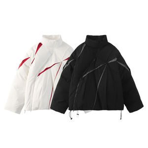 Chaqueta Acolchada Blanca para Hombre con Cuello Alto y Detalles Rojos, Cierre de Cremallera, Estilo Deportivo, Chaqueta Gruesa de Plumón para Hombre - Product Image 3