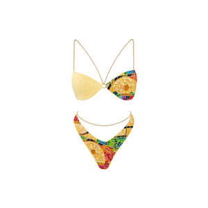 Bikini Amarillo con Cuello Halter y Bordado Personalizado, Conjunto de Dos Piezas con Braguita de Cintura Alta, Traje de Baño de Algodón/Spandex de Alta Calidad para Mujer - Product Image 1