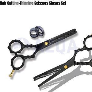 Professional Black Coated Stainless Steel Hair Cutting Thinning Scissors and <b>Barber</b> Razor <b>Set</b> for Salon Styling - Product Image 3