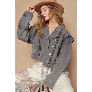 Veste en jean courte POL pour femme avec manteau chic à fermeture éclair fonctionnelle - Product Image 2