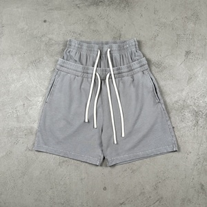 Shorts vintage pour hommes en coton 100% French Terry, double taille, effet délavé, avec logo brodé personnalisé, style streetwear - Product Image 3