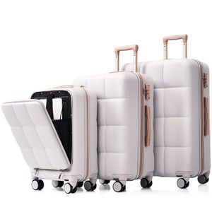3 Piece 20-Inch ABS Hard Shell Luggage Sets with USB Port Front Opening Design Spinner Wheels Cup Holder Cup L - Product Image 1