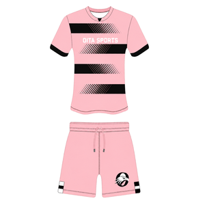 Ensemble short et maillot de rugby rose clair et noir à manches courtes, col rond, rayé, uniforme d'équipe personnalisé, respirant, pour l'entraînement et la performance - Product Image 1