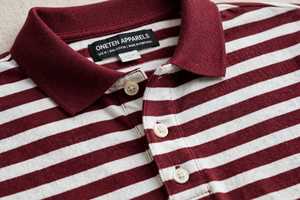 Burgundy <b>White</b> Striped <b>Long</b> <b>Sleeve</b> Polo <b>Shirt</b> Knitted Button Collar Sporty Top - Product Image 6