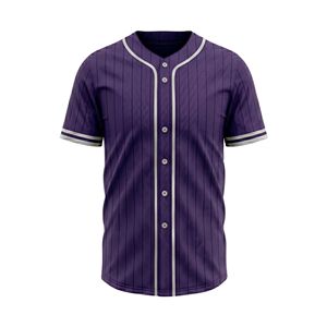 Maillot de baseball extensible violet à fines rayures en coton respirant avec col en V et maille sublimée - Product Image 1
