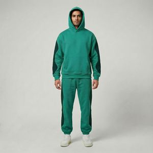 Conjunto Deportivo Personalizado Verde Esmeralda, Sudadera con Capucha Extra Grande, Pantalones Deportivos de Felpa de Algodón, Corte Holgado, Unisex, Ropa Urbana - Product Image 1
