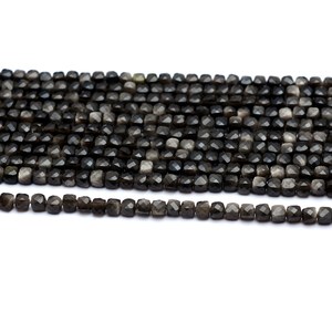 AAA+ <b>Cat's</b> Eye 4mm Cube Faceted Beads Natural Rare Silver <b>Cats</b> Eye Gemstone Loose 3D Box Briolette Fancy Loose Beads For Jewelry - Product Image 1