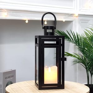 <b>Small</b> Black Candle <b>Lantern</b> Metal Tempered Glass Candle Holder for Garden Home Decoration <b>Lantern</b> Candle Holder - Product Image 6