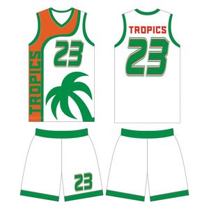 Uniformes blancs et verts de basket-ball d'impression par sublimation adaptés aux besoins du client - Product Image 1