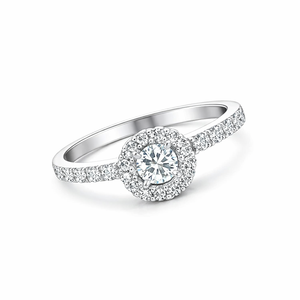 Bague de fiançailles classique en argent sterling plaqué rhodium avec halo de diamants ronds pour femme – Vente en gros - Product Image 1