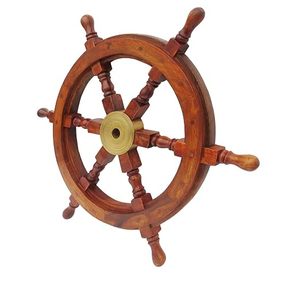 Volante de Madera de Lujo para Barco, Decoración Náutica de Pared, Timón Marítimo con Centro de Latón - Product Image 2