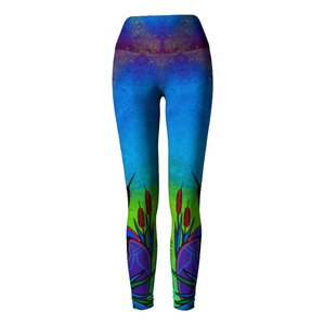 High Waist Full Length <b>Leggings</b> With Bohemian Print Stretch Yoga Pants Purple Blue Patterned Knitted Spandex Polyester Women's - Product Image 4