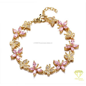 Elegant Gold Tone Bracelet Featuring <b>Pink</b> <b>Petal</b> Details And Clear Sparkling Accents For Retailers And Resellers - Product Image 3