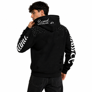 Vente en gros de sweats à capuche zippés personnalisés de luxe avec strass, streetwear lourd pour hommes, fabrication OEM ODM sous marque privée - Product Image 2