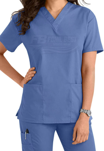 Blouse médicale verte en coton et polyester à col en V pour femmes, avec poches, pour le personnel médical - Product Image 6