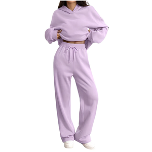 <b>Women</b> Knitted Casual Streetwear Set Two Piece Tracksuit Hoodie <b>Jogger</b> Crop Top <b>Outfit</b> OEM Private Label Wholesale Supplier - Product Image 1