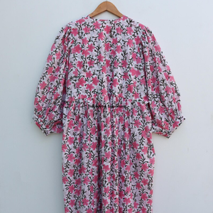 Beautiful floral Cotton Block Printed dress Dress For Casual wear Hand Block Printed Dress - Product Image 5