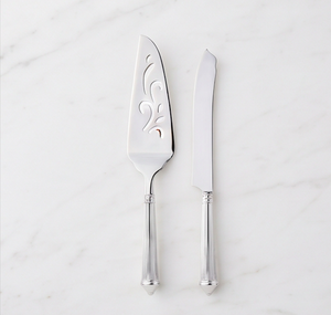 Silver Stainless Steel <b>Cake</b> <b>Server</b> and Knife Set 2 Piece Mirror Polished Hollow Design For Party Use - Product Image 1