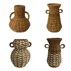 Vase décoratif en bambou et rotin Vietrustic, personnalisable en couleur, avec poignées, pour décoration de table, vase à plantes - Product Image 1