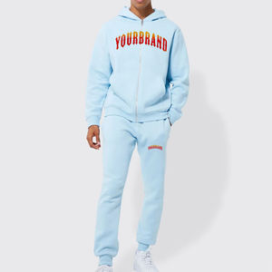 Men's Lightweight Custom Logo Regular fit <b>Crop</b> <b>Zip</b> <b>up</b> Hoodie & Straight leg Jogger set French terry DTG Printing Men Tracksuit - Product Image 1