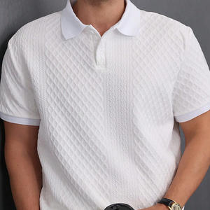 OEM Factory Cross Border Mens Jacquard Fabric Polo Shirt Solid Color Button Placket Stand Collar Short Sleeve Casual Polo Shirt - Product Image 4
