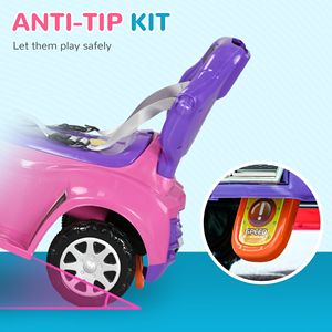 3-in-1 Pink <b>Push</b> <b>Car</b> with Music Horn Canopy & Safety Guardrail Sliding <b>Car</b> Toy with Removable Handle - Product Image 6