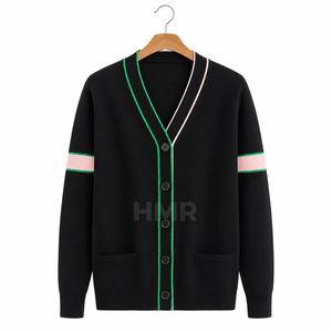 HMR Sisterhood Sorority Acrylic <b>Plus</b> <b>Size</b> Knit <b>Cardigan</b> Sweater Jacquard Printed Silk Embroidered <b>Black</b> <b>Cardigan</b> - Product Image 5