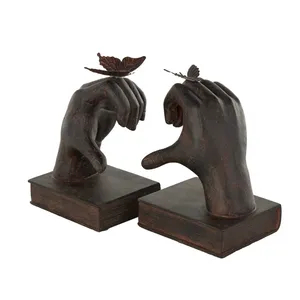 Hand Sculpted Bronze Bookends With Butterfly Design 7.55 In H 5.25 In W Set Of 2 Contemporary <b>Figurative</b> Decor - Product Image 3