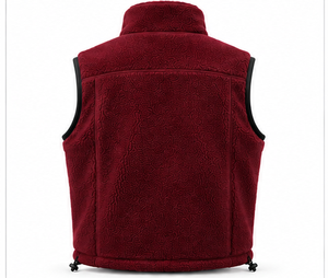 Chaleco de Forro Polar Sherpa Borgoña para Hombre, Cuello Alto, Cierre Completo, Ropa Exterior Informal, Largo Regular, Color Sólido, Cierres Frontales, Logotipo OEM - Product Image 2