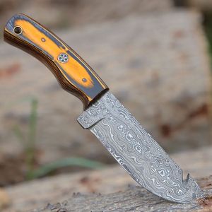 Handmade Damascus Steel Kitchen Knife Fixed Blade with Wood Handle Everyday Carry Leather Sheath DIY - Product Image 2