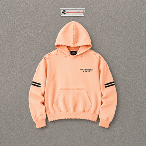 Sweat à capuche oversize pour homme en coton French Terry, effet vieilli couleur pêche, respirant, style décontracté automne, avec poches, coupe classique, modèle pull-over - Product Image 5
