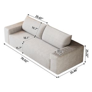 Set Divano in Tessuto Corduroy a 3 Pezzi da 180 cm, con Divanetto e Divano Lungo, Seduta Profonda, per Soggiorno, Camera da Letto, Sala Conferenze, 1 Pezzo, Nessun Montaggio Richiesto - Product Image 2