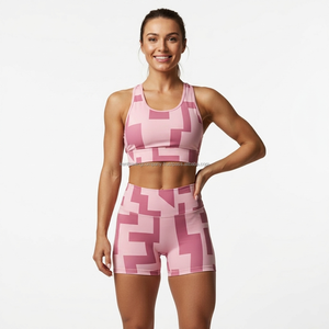 Private Label Plus Size Yoga Set Sublimated Sports Bra Scrunch Butt Shorts Breathable Quick Dry Gym Workout Activewear OEM ODM - Product Image 1