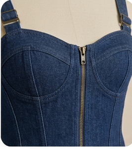 Denim <b>Patchwork</b> Corset Dress Zip Front Sleeveless Casual Dress for Streetwear Boutique - Product Image 3