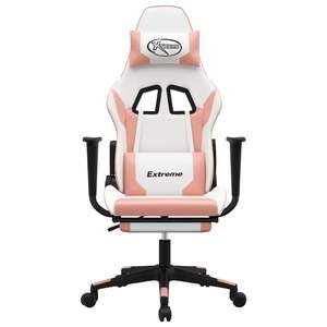 Silla de Juego de Piel Sintética Blanca y Rosa con Base de Madera Contrachapada y Espuma Metálica - Asiento Duradero y Elegante para Gamers - Product Image 4