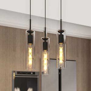 Set di 3 Lampade a Sospensione Moderne in Vetro Nero, Illuminazione per Isola Cucina, Stile Industriale Regolabile, Lampadine Non Incluse - Product Image 1