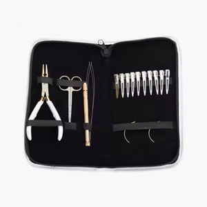 Kit d'extension de cheveux professionnel de haute qualité en acier inoxydable avec pinces à extension à forte adhérence, accessoires de colle et outil de bouclage - Product Image 1