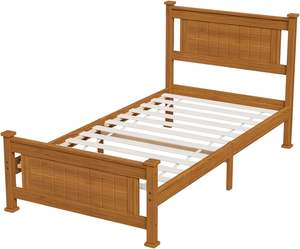 Marco de cama de plataforma doble de madera maciza con base de colchón marrón Cabecero de cama individual Soporte de listón de madera Muebles de dormitorio para niños - Product Image 1