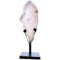 12 cm Natural White Crystal Diamond Agate Hand Carved Free Form Polished on Iron Stand for Home and Office Decor