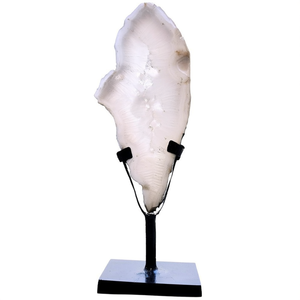 Cristal de Ágata Blanco Natural de 12 cm, Tallado a Mano en Forma Libre, Pulido, sobre Base de Hierro, para Decoración del Hogar y la Oficina - Product Image 2