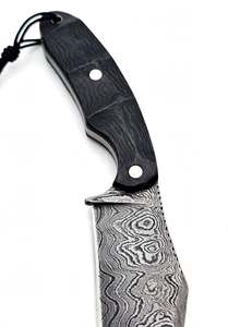 Couteau utilitaire à lame fixe en acier Damas forgé sur mesure, manche en Micarta noir, outil EDC. - Product Image 4