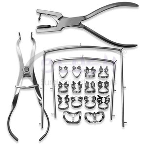 Dental Rubber Dam Starter Kit 18 Pcs Set <b>Frame</b> Punch <b>Clamps</b> Stainless Steel Surgical Grade Autoclavable Manual By Blush Surgical - Product Image 1