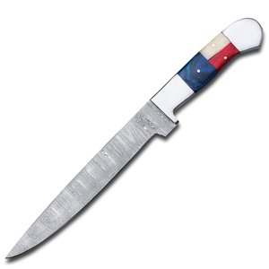 Couteau à filet en acier damas forgé à la main sur mesure |   Couteau de chasse personnalisé avec manche en bois et os, avec broches en laiton et étui en cuir - Product Image 3