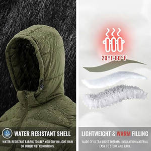 Veste matelassée légère pour homme avec capuche amovible, manteau d'hiver isolé résistant à l'eau avec poignets élastiques et ourlet réglable - Product Image 3