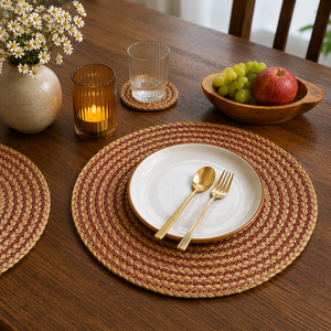 Elegante Mantel Individual de Yute Bordado a Mano con Hilo de Algodón, Diseño Bohemio Ecológico Hecho a Mano, Antideslizante, Lavable, 35cm de Diámetro, para Comedor - Product Image 2