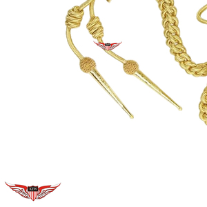 Aiguillette de parade dorée tressée en fil de soie doré épais avec embouts en maille et en métal - Product Image 3