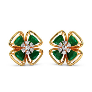 Pendientes florales con pétalos de diamante verde esmeralda y centro brillante - Product Image 1
