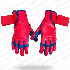 High Quality Customized Color Size Logo <b>Long</b> Cuff Cowhide Leather Baseball Batting <b>Gloves</b> Breathable Lightweight Antislip <b>Red</b> - Product Image 4